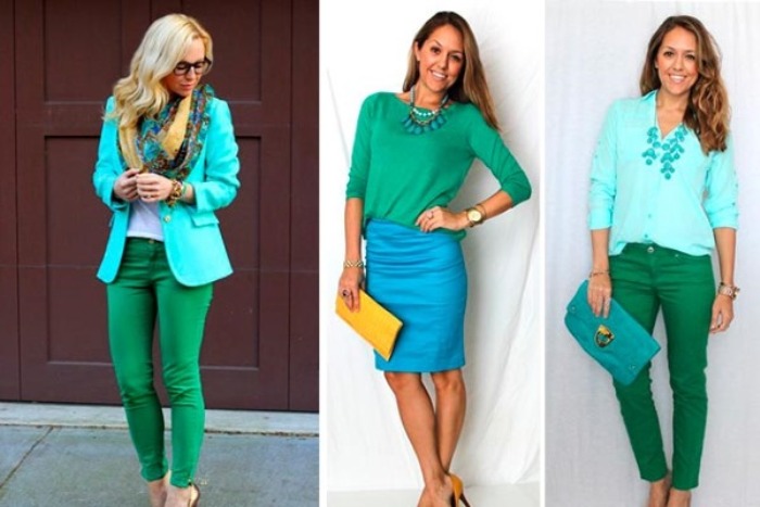 Сочетание зеленого с голубым в одежде
