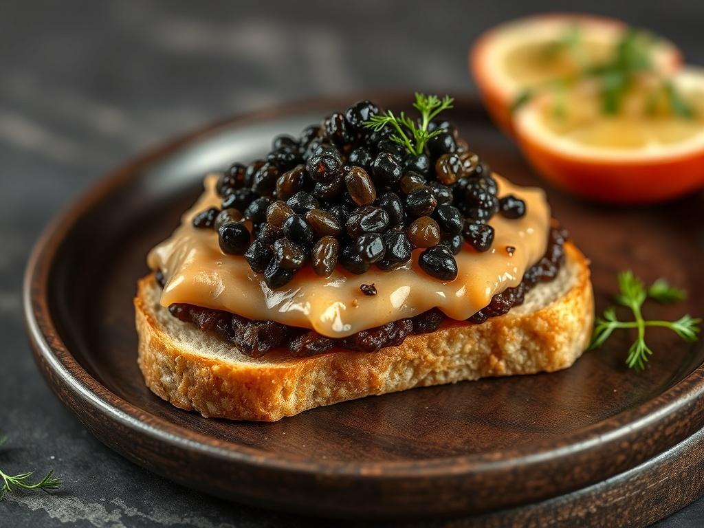 black fish caviar on a sandwich black fish caviar on a sandwichфото